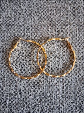 Gold Textured Hoop Earrings - Women Jewelry